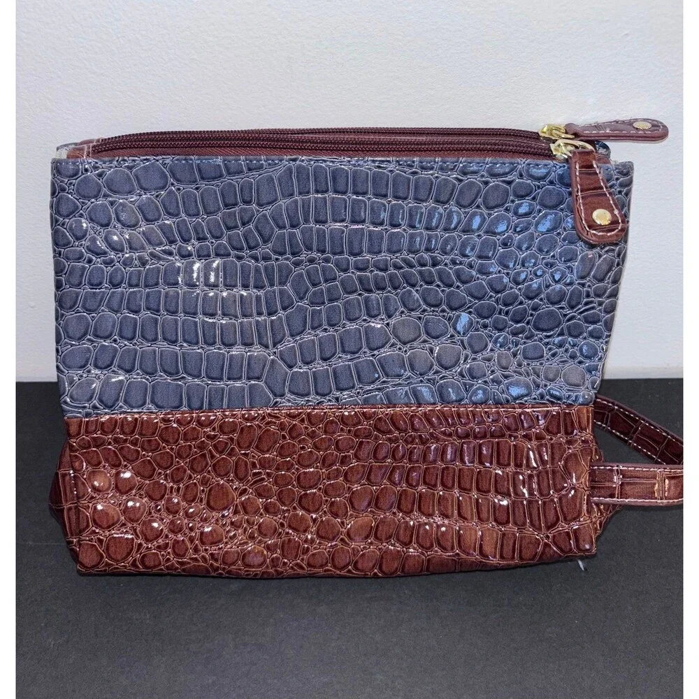 Samantha Brown Toiletry Bag Faux Croc print Brown Gray
